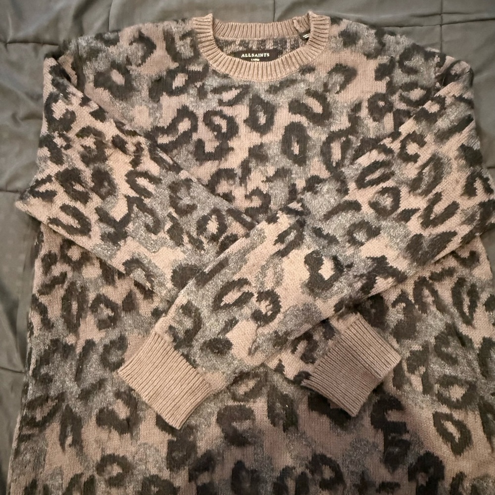 All Saints Beige and Gray Animal Print Sweater